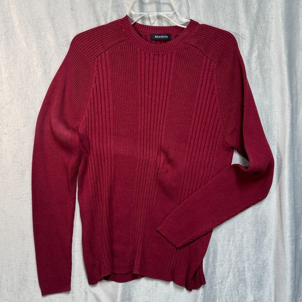 Brandini Burgundy Ribbed Crewneck Sweater Medium Cotton Rayon Knit Macau